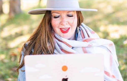 Jennifer Fisher at her laptop